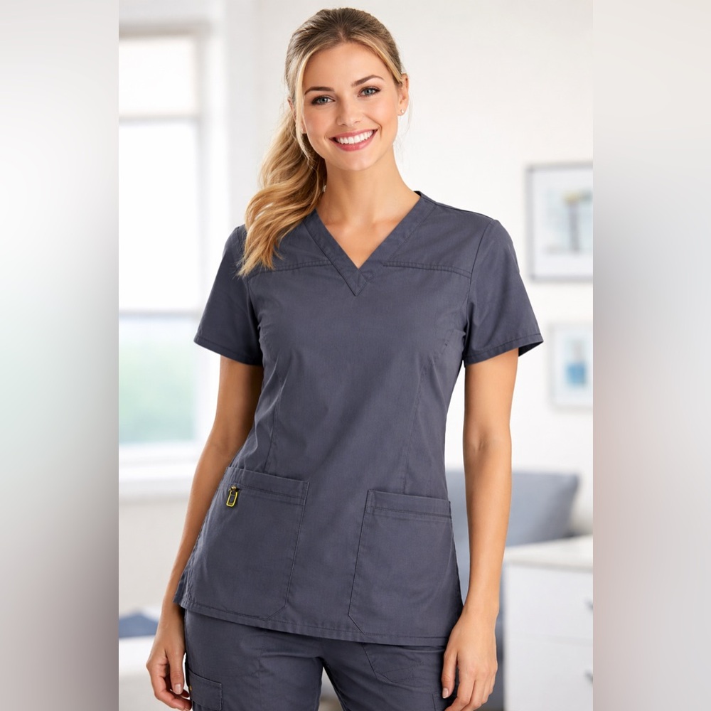 WonderWink Gray Scrub Top XS | Utility Loop | Lightweight Nurse Medical